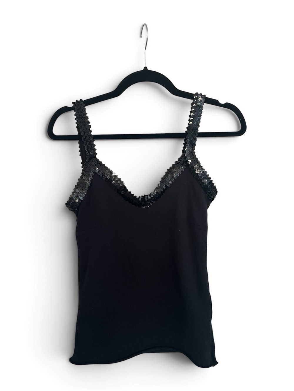 Sequin Trim Spaghetti Strap Knit Camisole Y2K 00s grunge black Top Mcbling 2000s